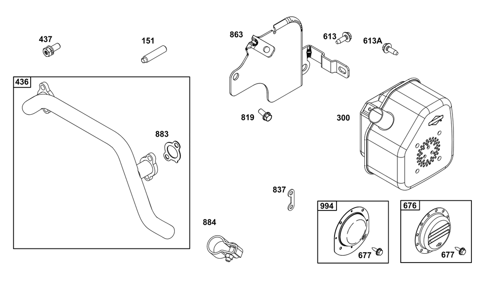 Exhaust Group Diagram and Parts List for 356447-0654-G1 200000 - 399999 Briggs and Stratton Engine